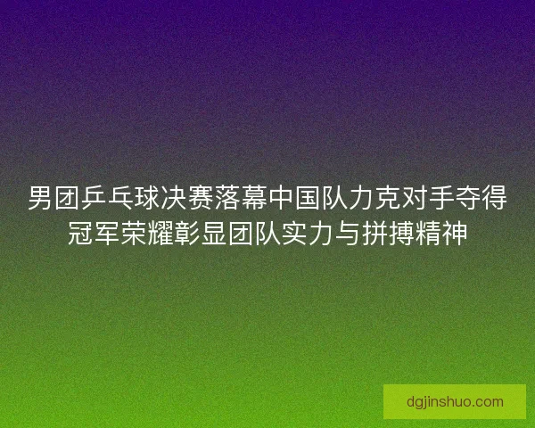 男团乒乓球决赛落幕中国队力克对手夺得冠军荣耀彰显团队实力与拼搏精神