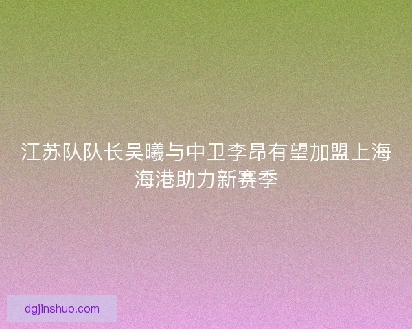 江苏队队长吴曦与中卫李昂有望加盟上海海港助力新赛季